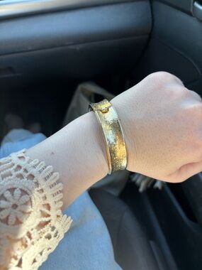 Gold Textured Cuff Bracelet - Women Jewelry